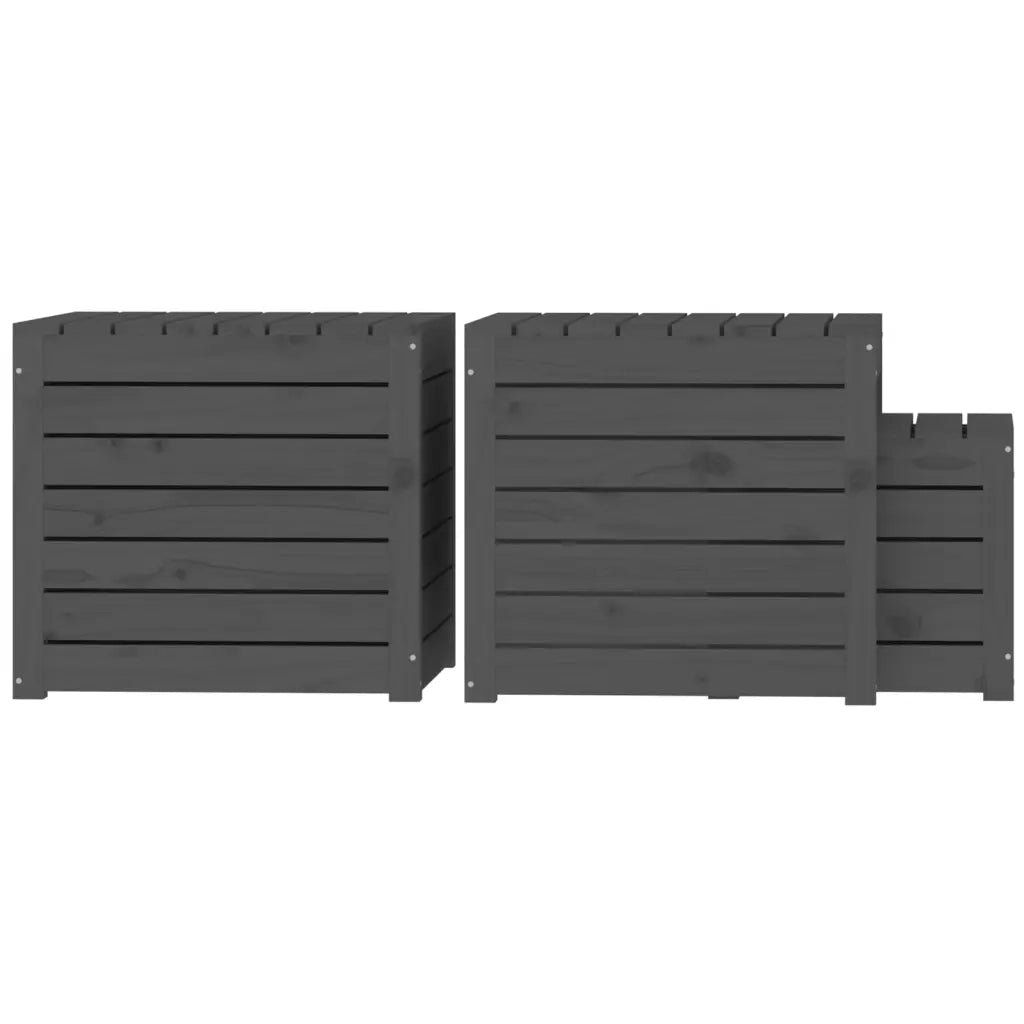 Set Cassette da Giardino 3 pz Grigio in Legno Massello di Pino CFW2592318