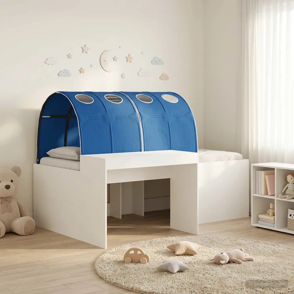 Letto con Tunnel 3 pcs Bianco e Blu Legno multistrato