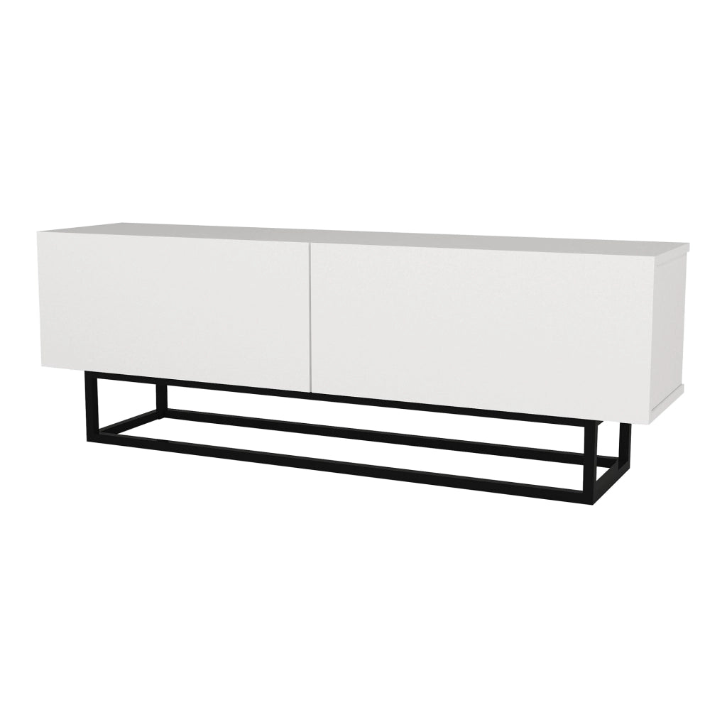 Mobile Porta TV Nolven a 2 Ante Ribalta e Telaio in Metallo 135x32x47 cm - Bianco [en.casa]