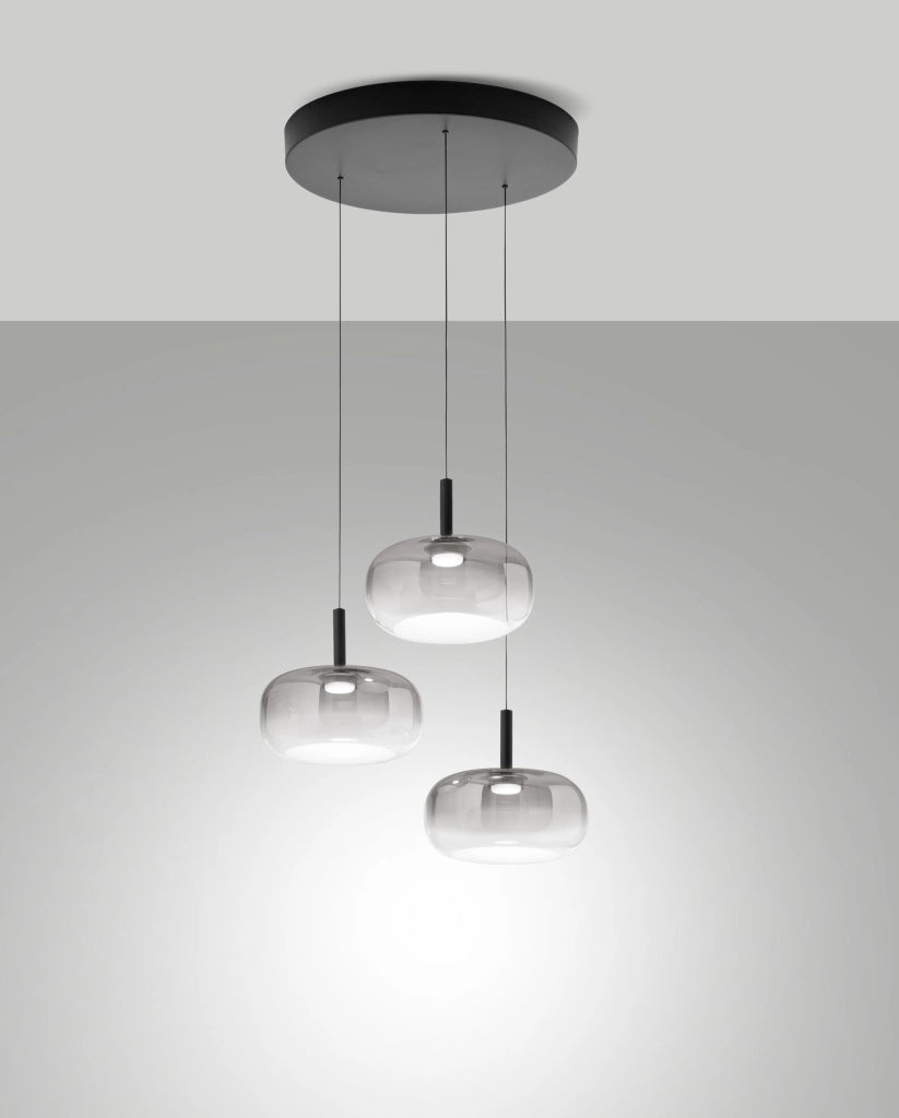 Lampada a Sospensione LED Devero Ø45cm 21W 2550lm CCT 2700K/3000K/4000K Dimmerabile a step, Struttura Metallo e Vetro - Grigio Chiaro Sfumato