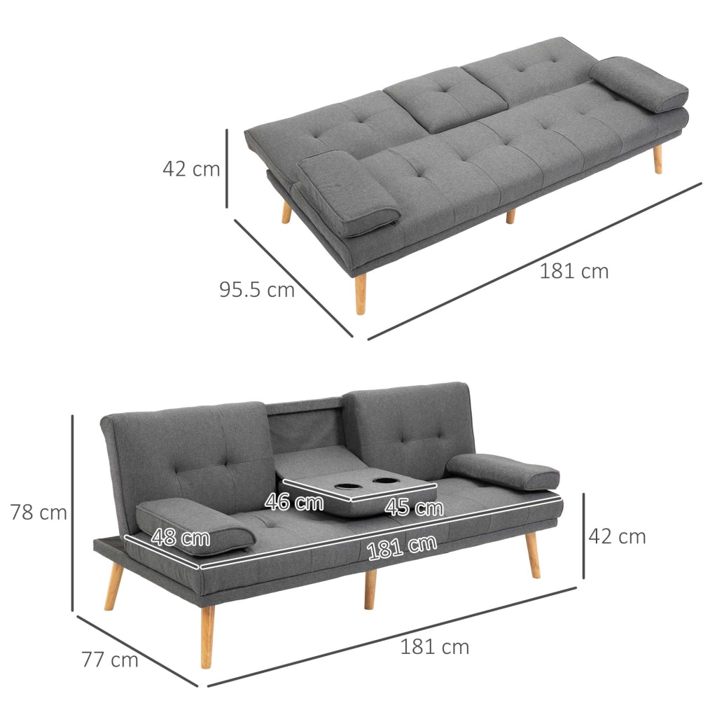 EasyComfort Divano Letto 3 Posti Reclinabile con 2 Braccioli Staccabili, in Tessuto Effetto Lino e Legno di Pioppo, 181x77x78 cm