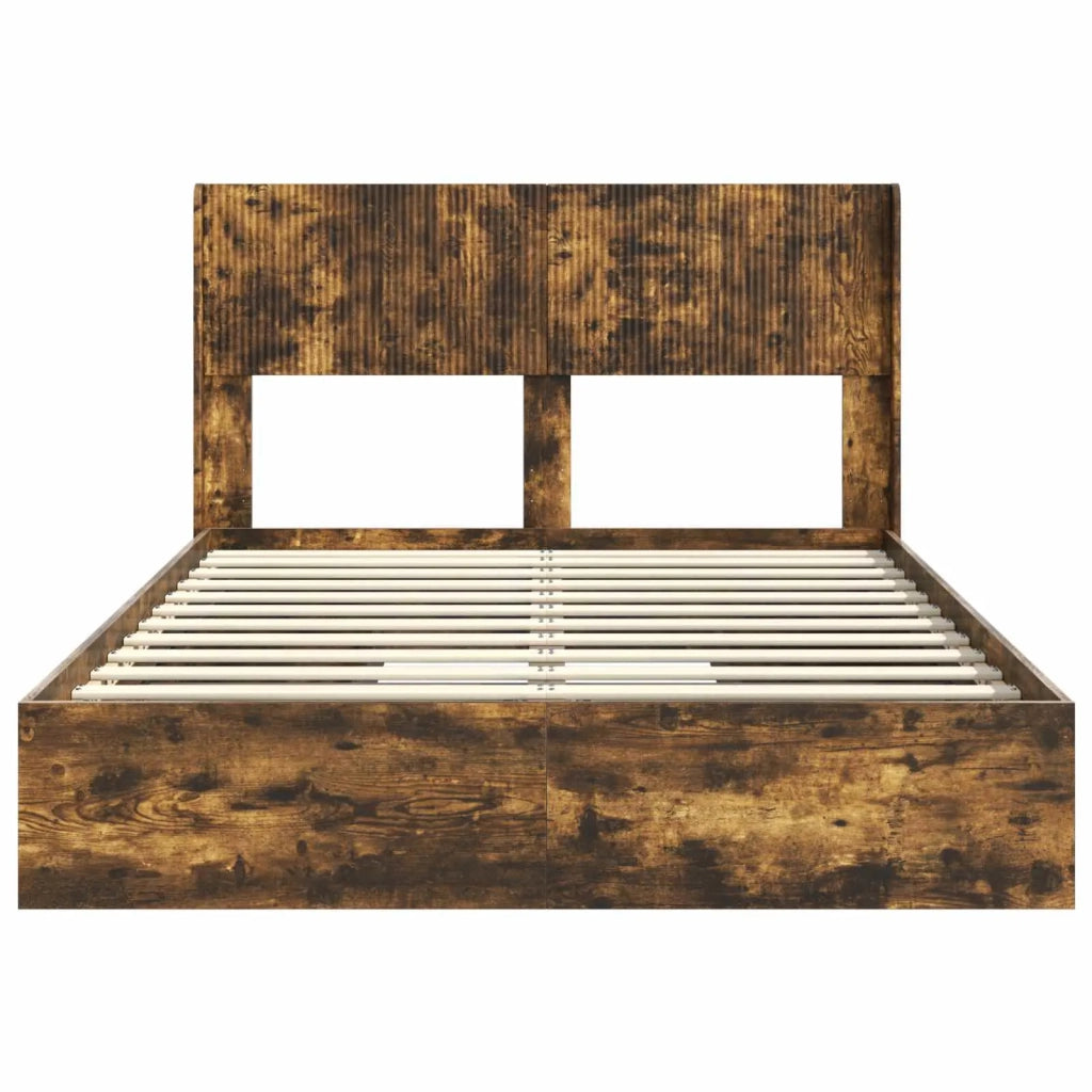Struttura del letto con stoccaggio e testata Rovere Fumo