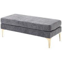 Panca Fondo Letto a 2 Strati in Tessuto Effetto Velluto e Acciaio, 121x50.5x46.5 cm, Grigio Scuro e Oro