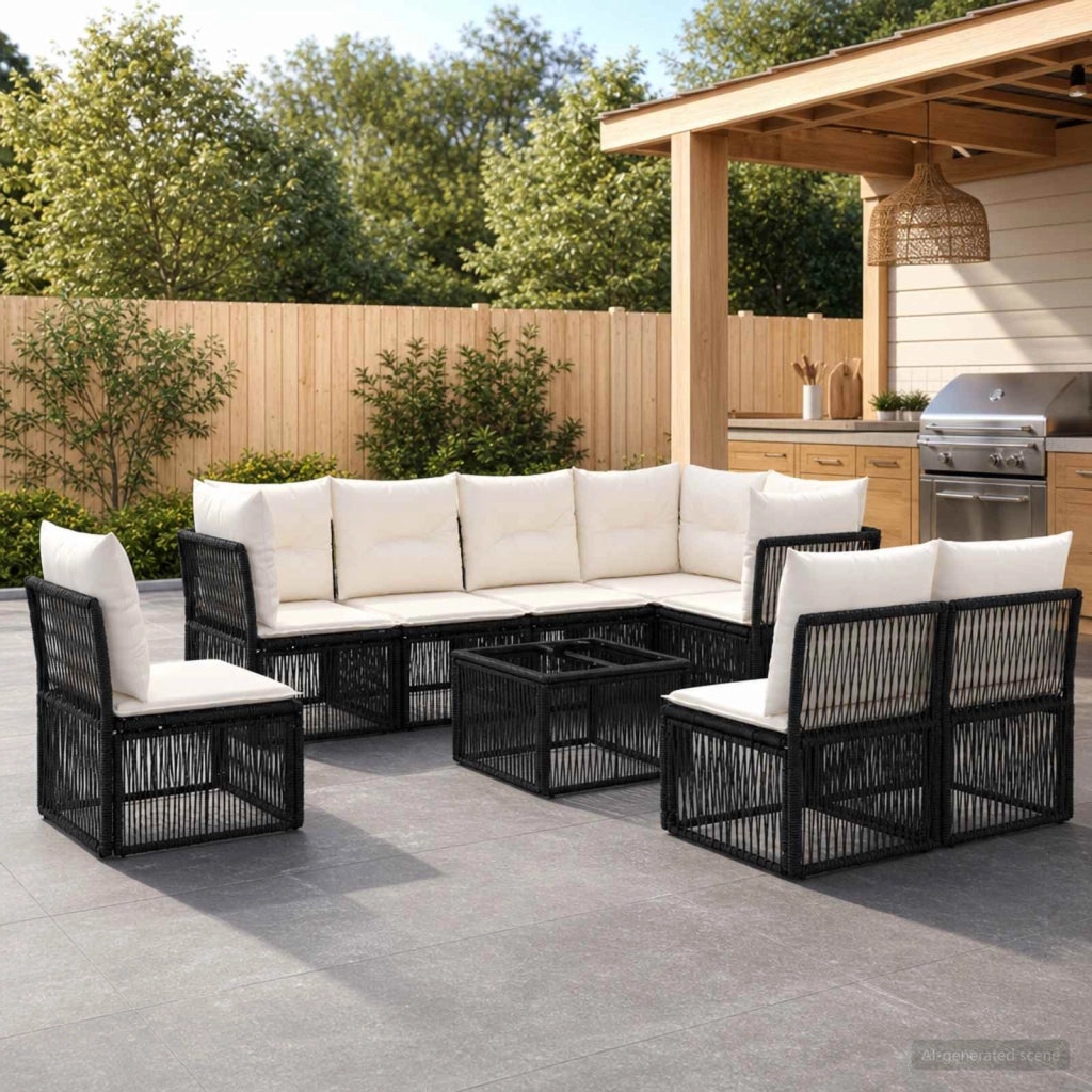 Set Divano da Giardino 9 pz Nero polyrattan 3434242