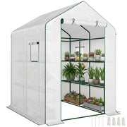 Serra da Giardino con 1 Porta 2 Finestre e Scaffali 3 Livelli ¨C Zephmum ¨C Bianco 140x143x190 cm