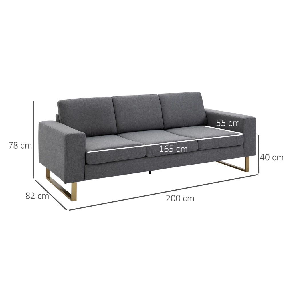 Divano 3 Posti in Tessuto con Cuscini e Braccioli ¨C Zephmum ¨C 200x82x78 cm Grigio Scuro