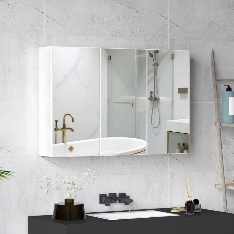 Mobile specchiera da bagno con 3 ante a specchio, pensile, 90 x 15,5 x 60 cm, bianco