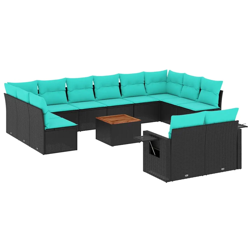 Set Divani da Giardino 13 pz con Cuscini Nero in Polyrattan 3224797