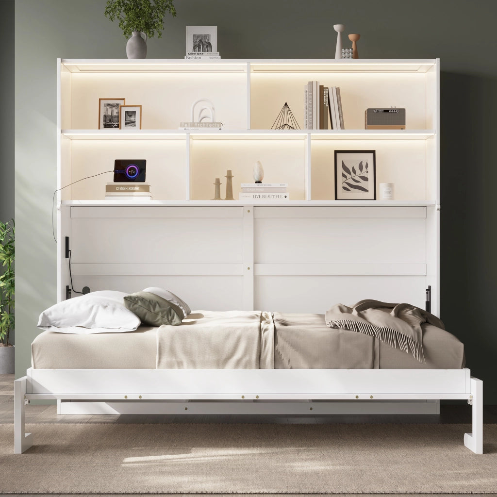 Letto Contenitore 90x200 cm; Letto Singolo - USB; Type-C; Prese; LED; MDF; Bianco