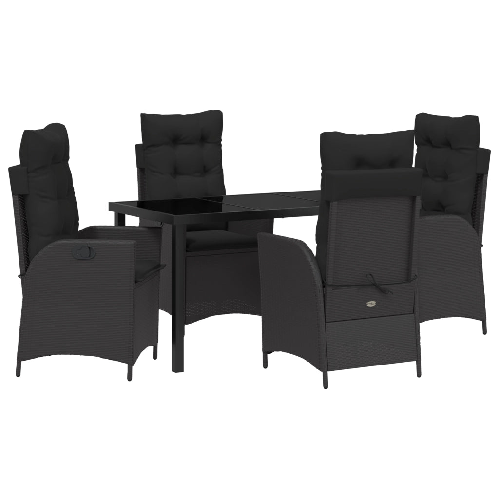 Set da Pranzo da Giardino da 5 Pezzi con Cuscini Rattan Poliattilenico Nero