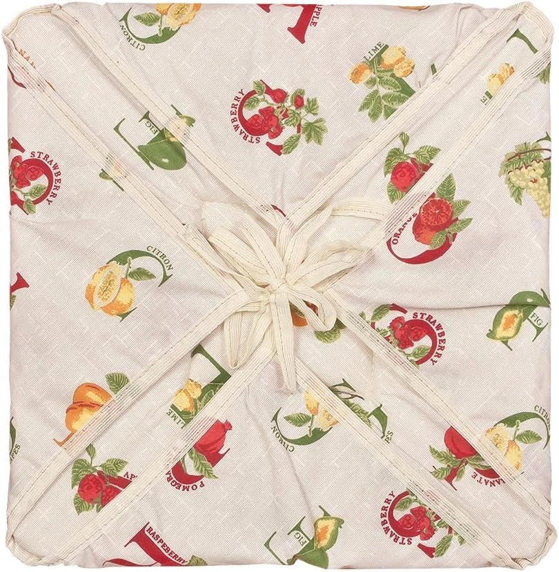 Set 6 Cuscini Sedia Cotone Universali Lettere & Frutta Coprisedie Lavabili Con Lacci