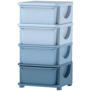 Scatole portaoggetti per bambini, 4 cassetti, bordi arrotondati, design in rilievo, in plastica, blu