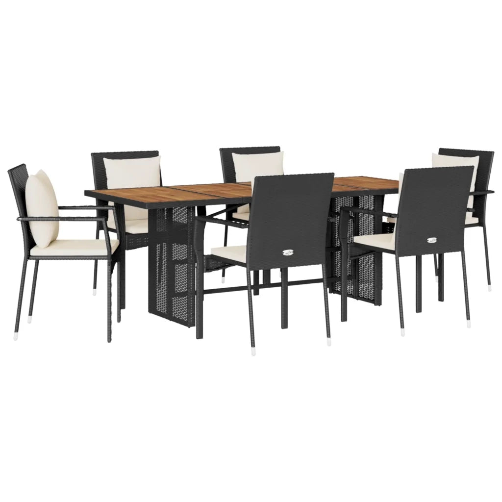Set da Pranzo da Giardino 7 pz Nero con Cuscini in Polyrattancod mxl 113753