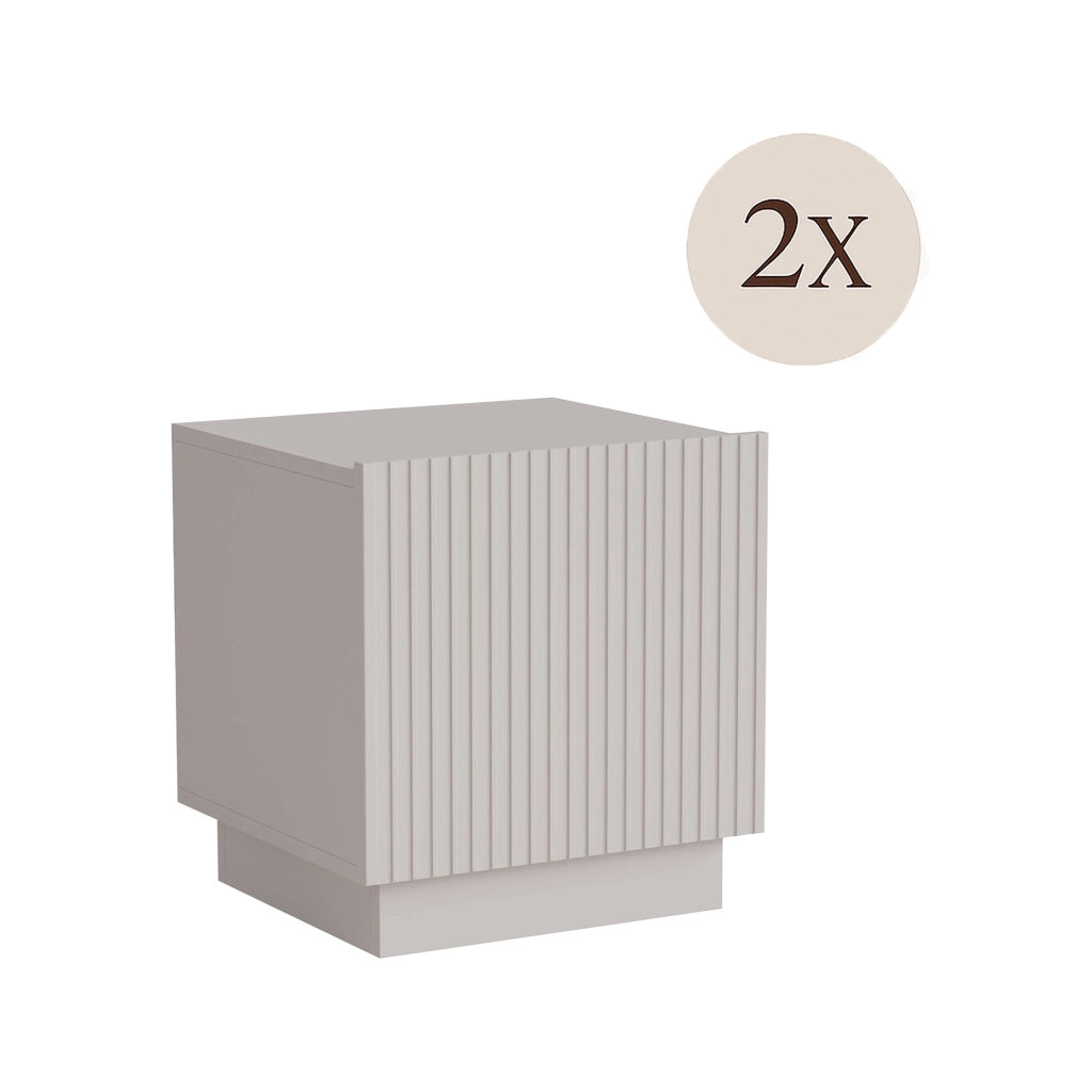 Comodino Revo, Com basso con anta battente e vano interno, Finitura effetto cannettato, 47x40 h45 cm, Beige