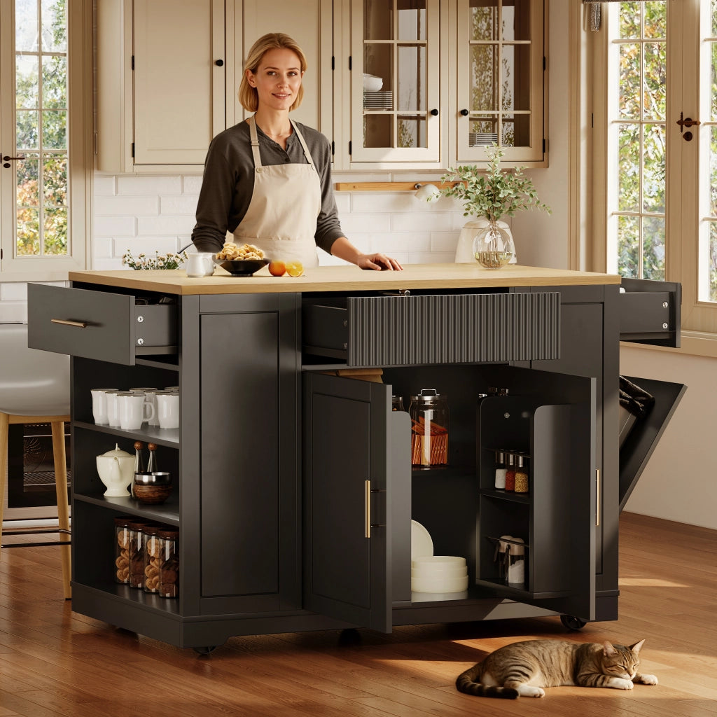 ISOLA DA CUCINA Mobile 120 x 50 x 92 cm Nera in MDF con 2 ante e 3 cassetti
