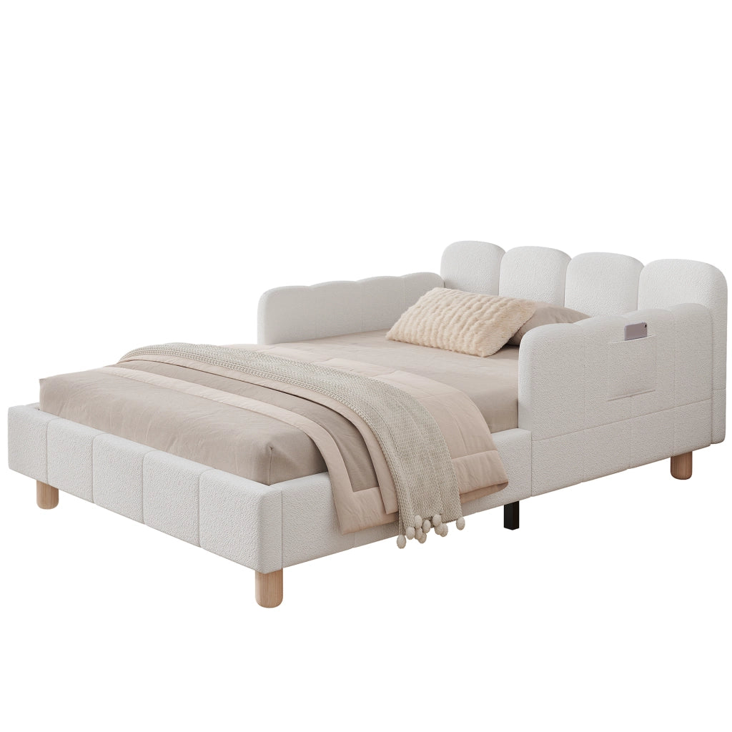 Letto imbottito per bambini con testiera ergonomica; bouclé beige