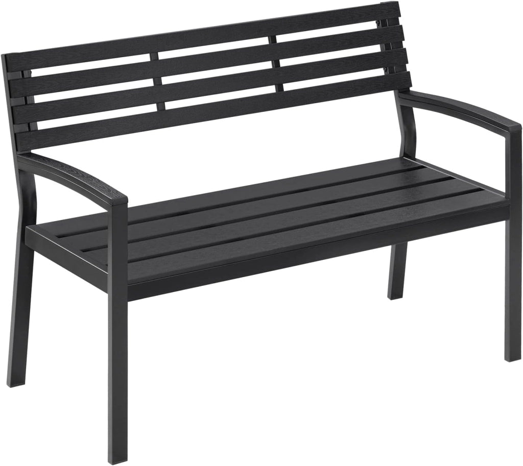Panca da Giardino 115x55x85 cm, Panchina da Esterno con Schienale Senza Braccioli, 2-3 Posti, Struttura in Metallo, Resistente alle Intemperie, Portata 280 kg, per Cortile, Terrazza, Prato, Nero