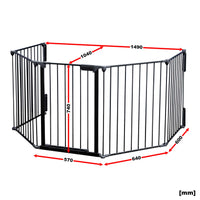 Cancelletto bambini per camino e stufa, nero, 5 elementi, 310 cm, montaggio a parete, Barriera per caminetto