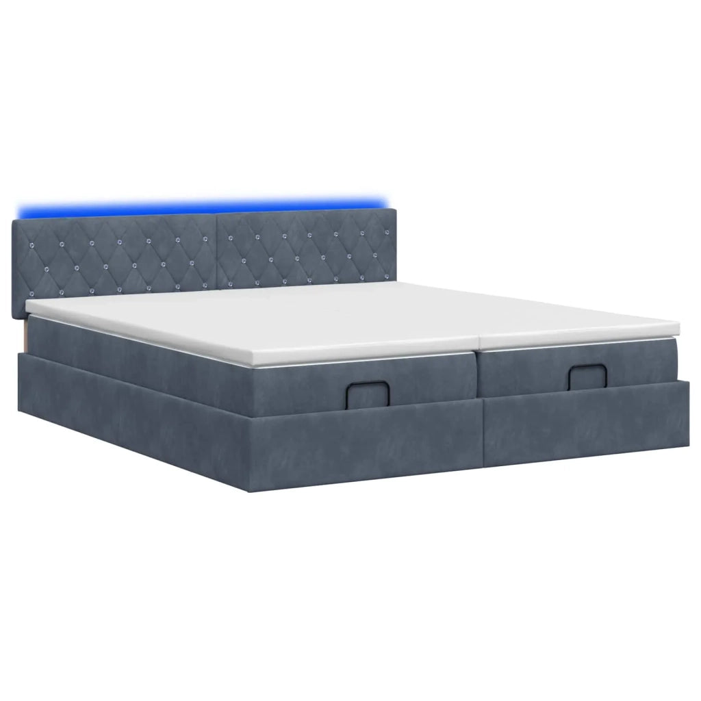 Letto Ottomano con Materasso e LED Grigio Scuro 200 x 200 cm 3457321