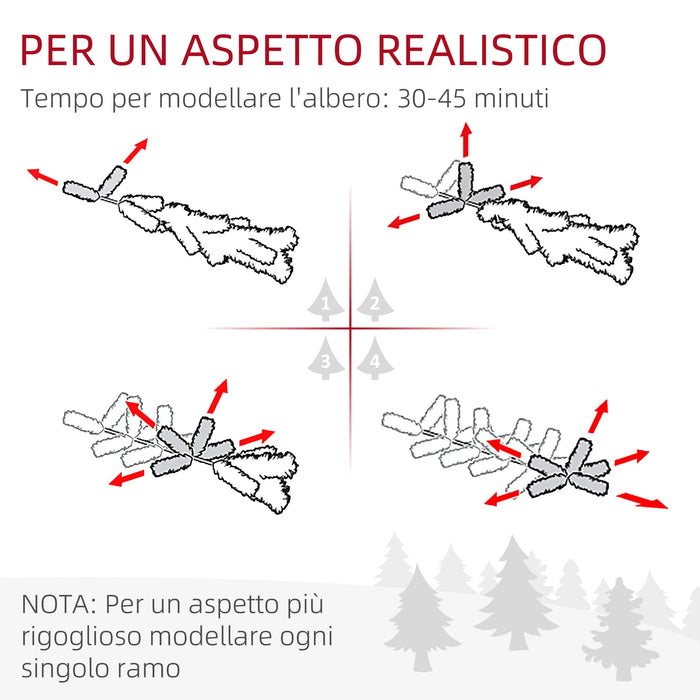 Albero di Natale Artificiale Innevato 180 cm 850 Rami Apertura a Cerniera Verde