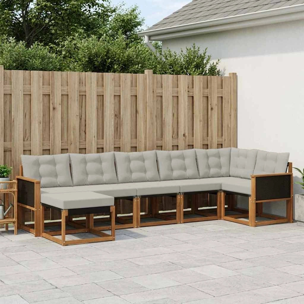 Set di divani da esterno 7 pz Naturale e Grigio Chiaro 3382087
