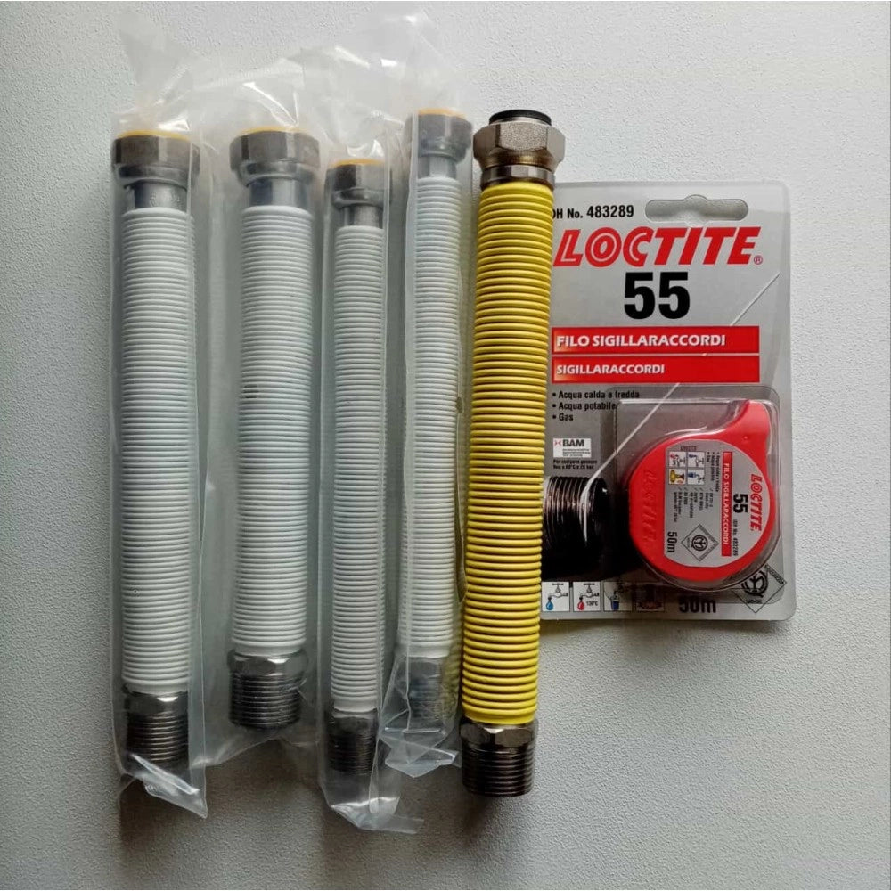 Kit di 4 flessibili per acqua e 1 per gas rivestiti - per installazione caldaia