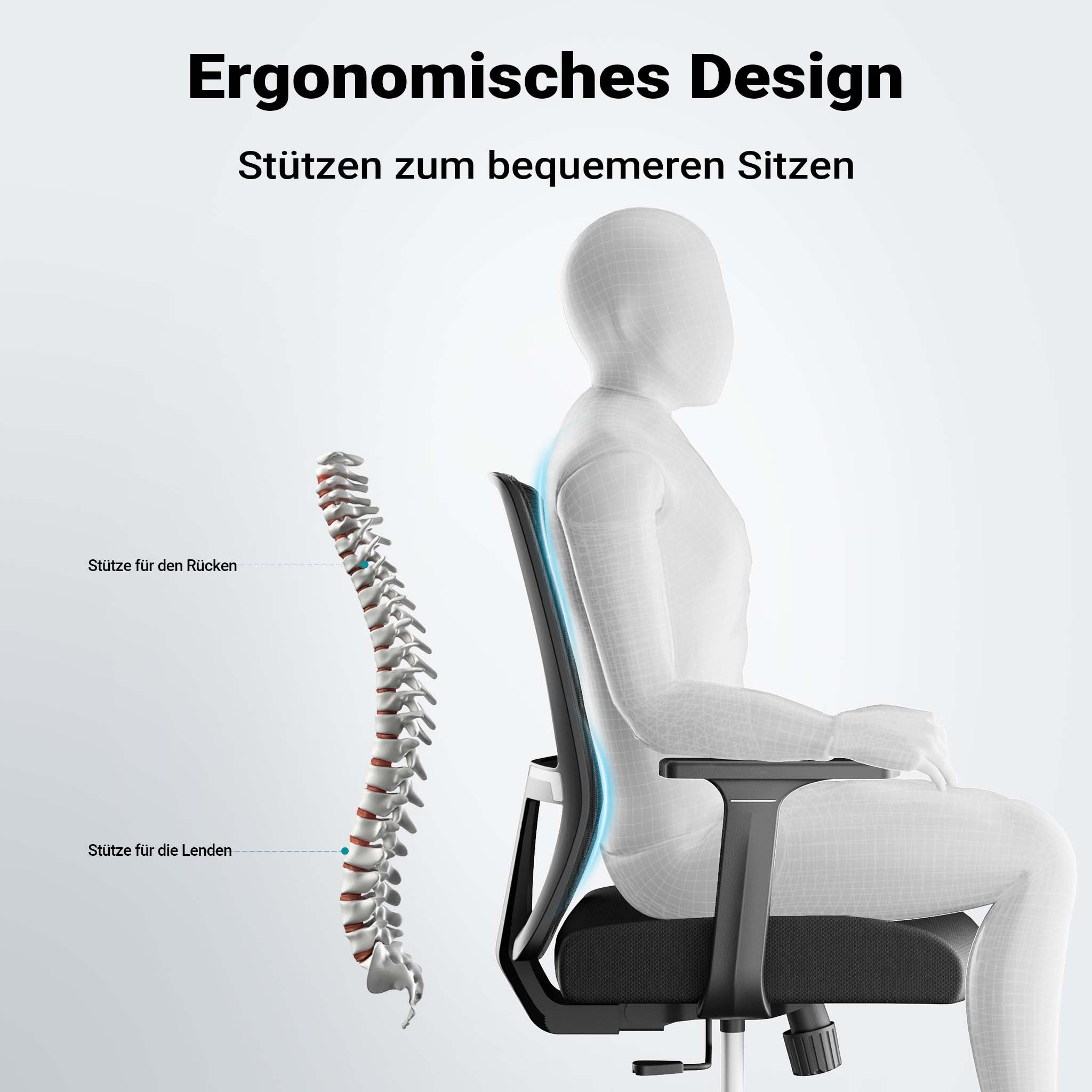 Sedia da ufficio ergonomica con supporto lombare, regolabile in altezza, schienale traspirante, max 120 kg