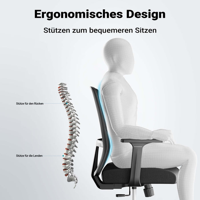 Sedia da ufficio ergonomica con supporto lombare, regolabile in altezza, schienale traspirante, max 120 kg
