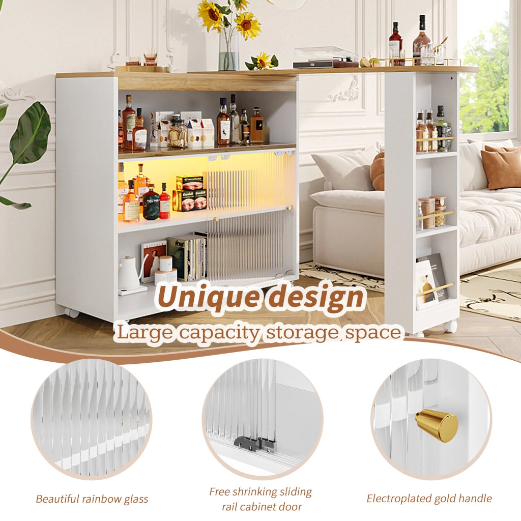 Tavolo Bar Allungabile con Vano Contenitore e LED ¨C MINIMAL ¨C Bianco, 138-204x39x105 cm