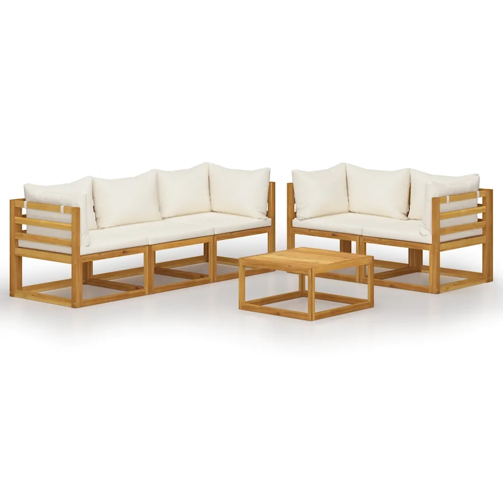 Set Divani da Giardino 6 pz con Cuscini Crema Massello Acacia cod mxl 51255