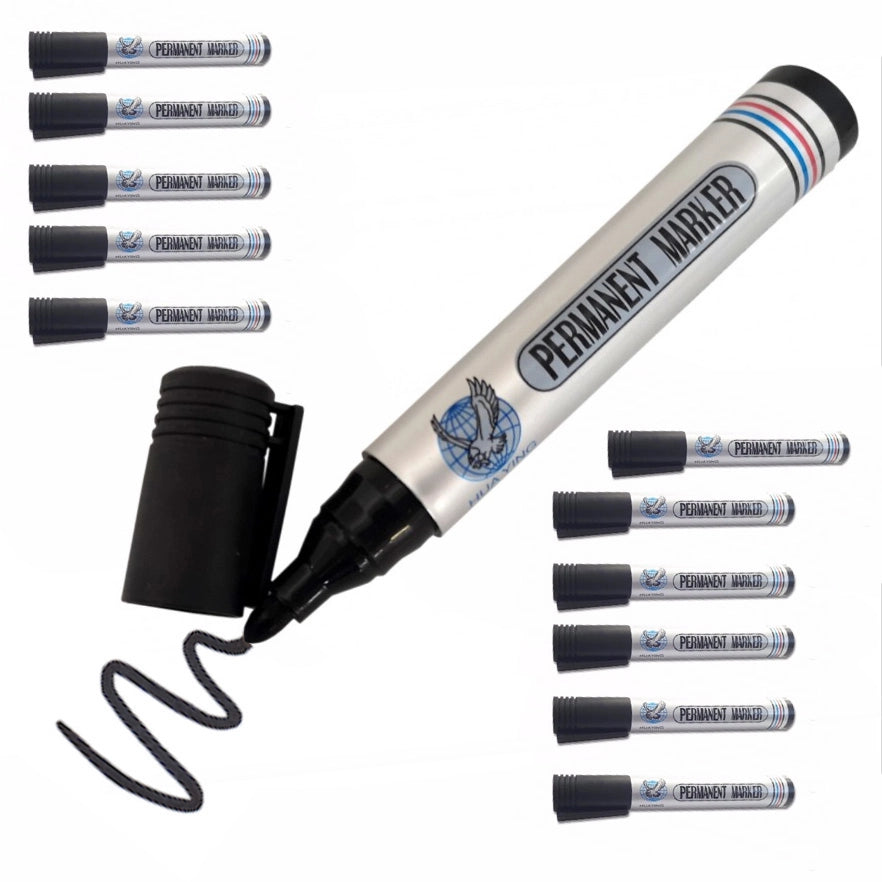 Set di Pennarelli Neri – Alta Pigmentazione, 12 Pezzi | Lunghezza 14 cm | Uso Domestico, Ufficio, Magazzino