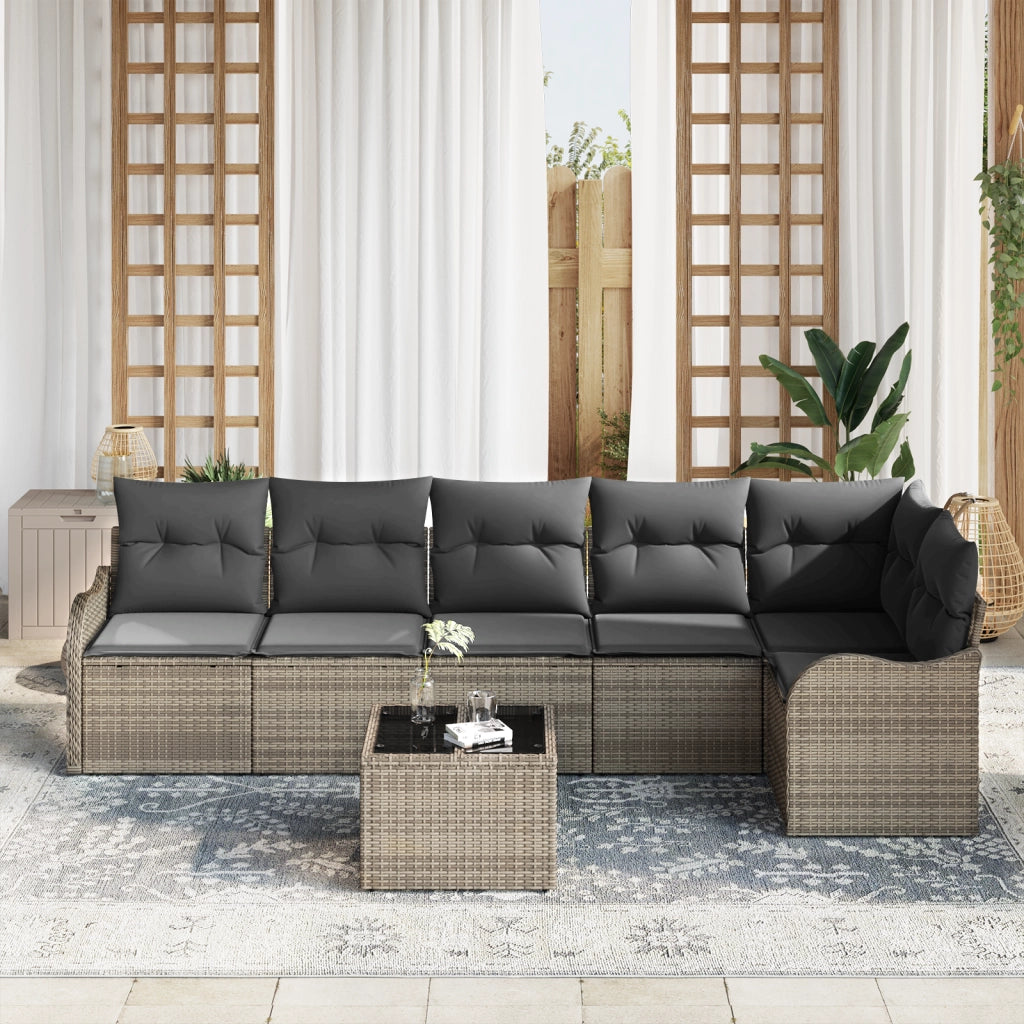Set di Divani da Giardino da 6 Pezzi con Cuscini in Polyrattan Nero