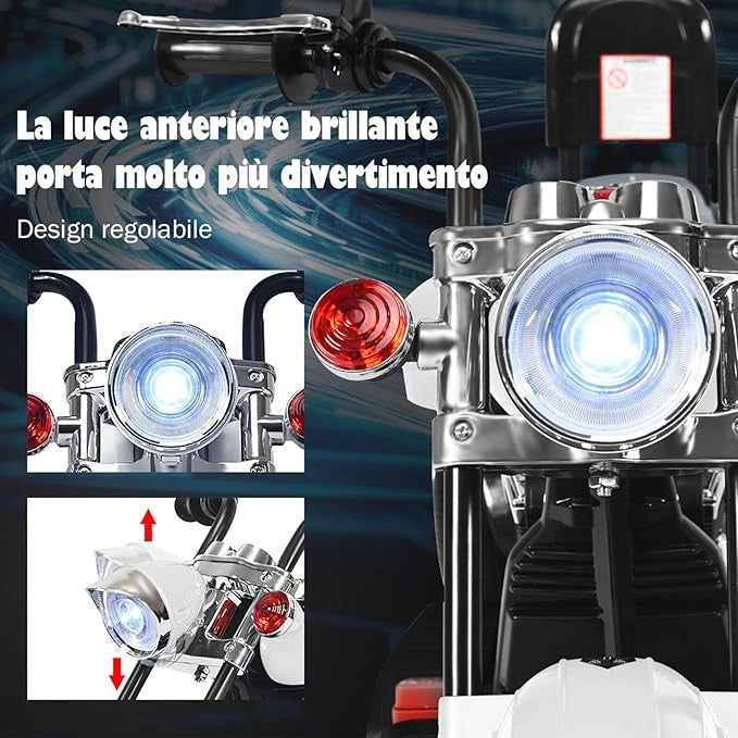 6V Moto Elettriche per Bambini, Moto Cavalcabile Marcia Avanti e Indietro, Portanza di Peso 30kg (Bianco)