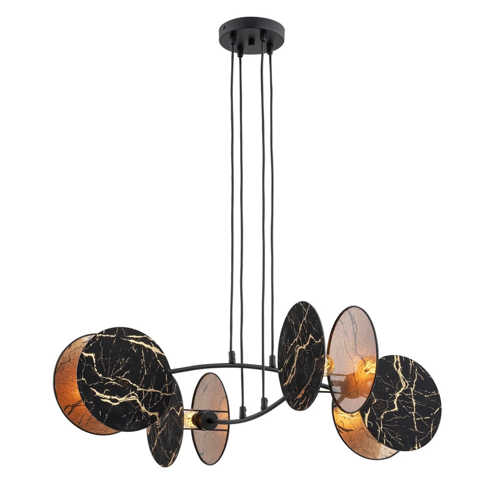 Lampada A Sospensione 4 Luci Moderna Nut In Acciaio Effetto Marmo Nero