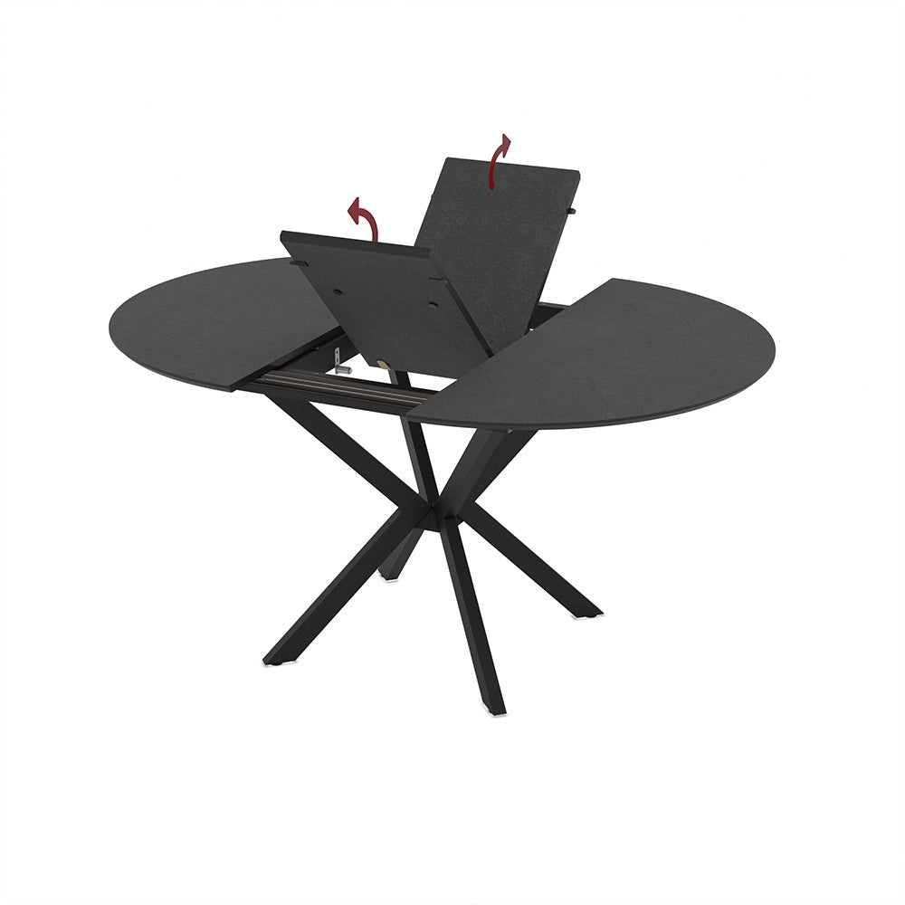 Tavolo rotondo allungabile Diano nero ardesia con gambe nere in metallo 110x110x76H