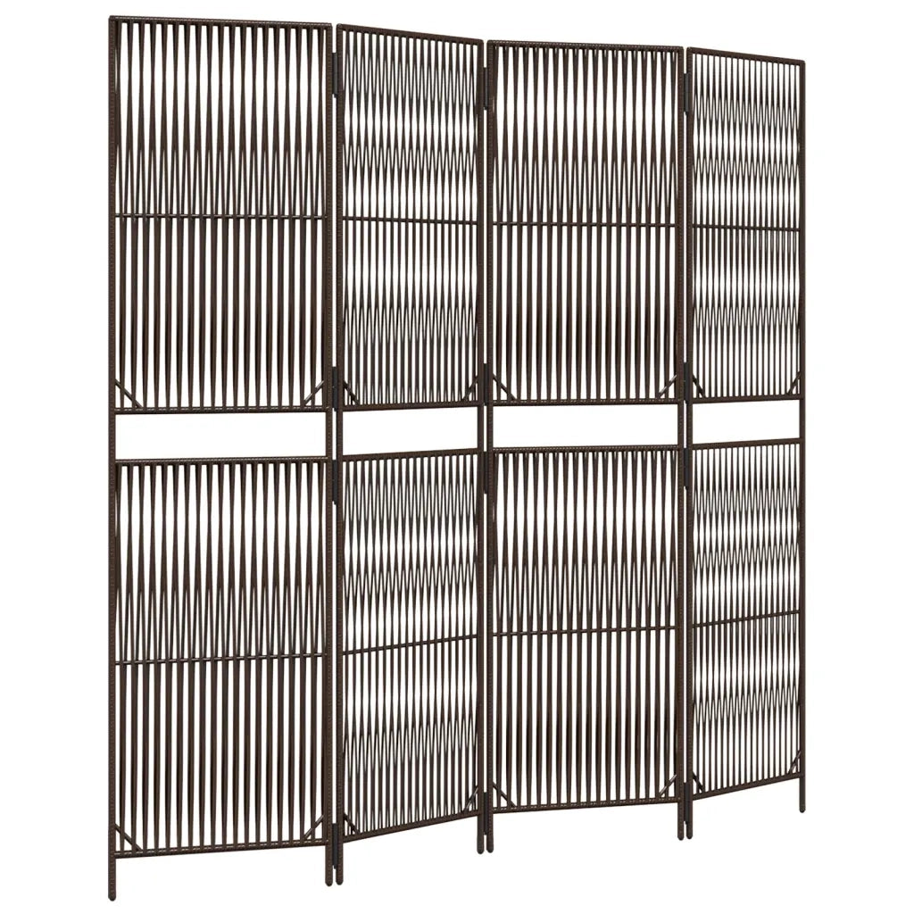 Divisorio per Ambienti | Divider per stanze | Paravento a 4 Pannelli Marrone in Polyrattan