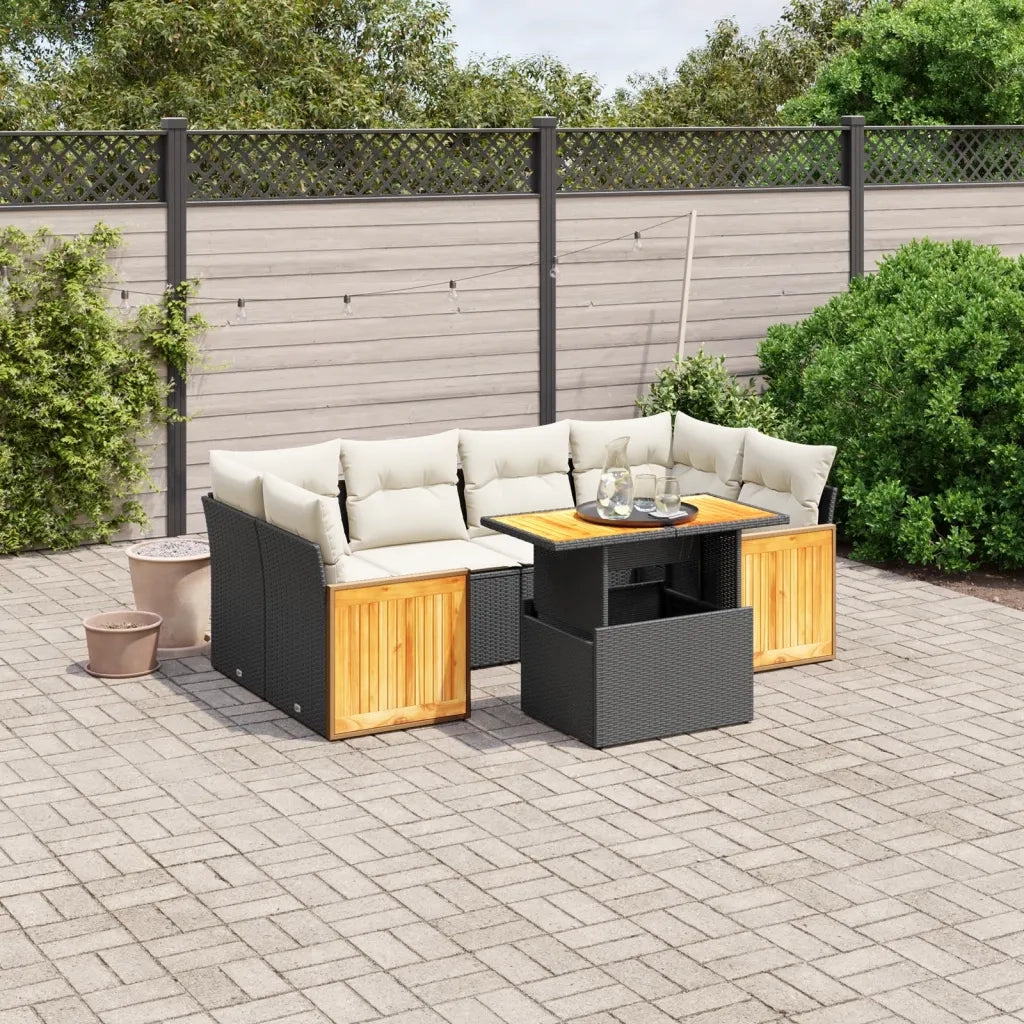 Set Divani da Giardino con Cuscini 7pz Nero Polyrattan 3273856