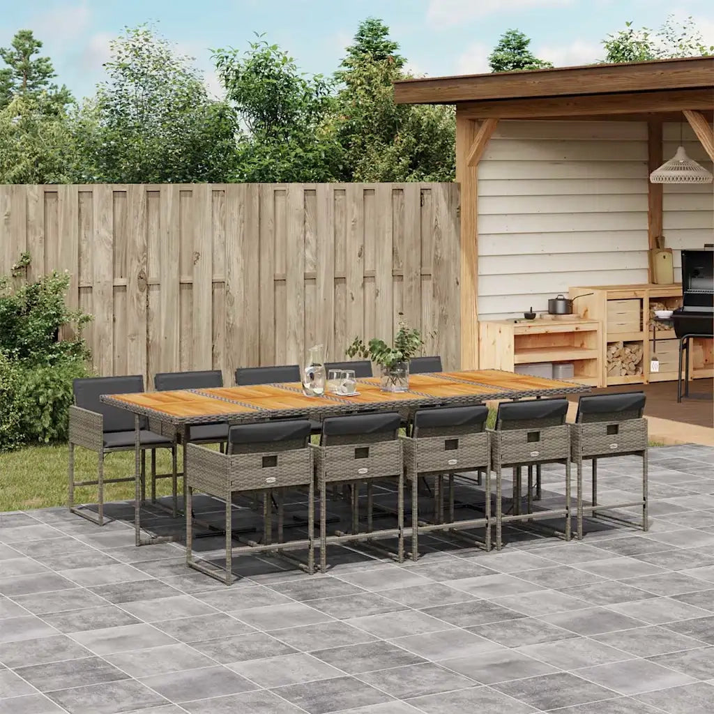 Set da Pranzo da Giardino 11pz con Cuscini in Polyrattan Grigio 3211298