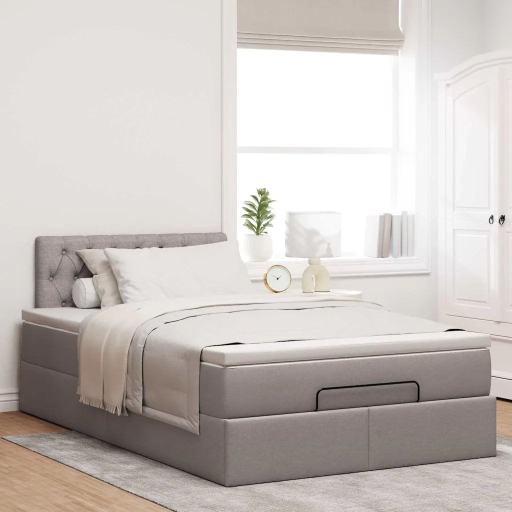 Pouf Letto con Materasso e LED Tortora 120x190cm in Tessuto 3312378
