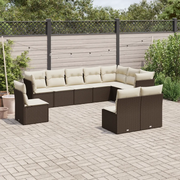 Set Divani da Giardino 10pz con Cuscini in Polyrattan Marronecod mxl 91569