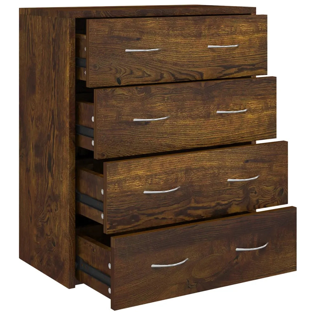 Credenza | Madia | Buffet da pranzo | Armadio da pranzo con 4 Cassetti 60x30,5x71 cm Rovere fumo