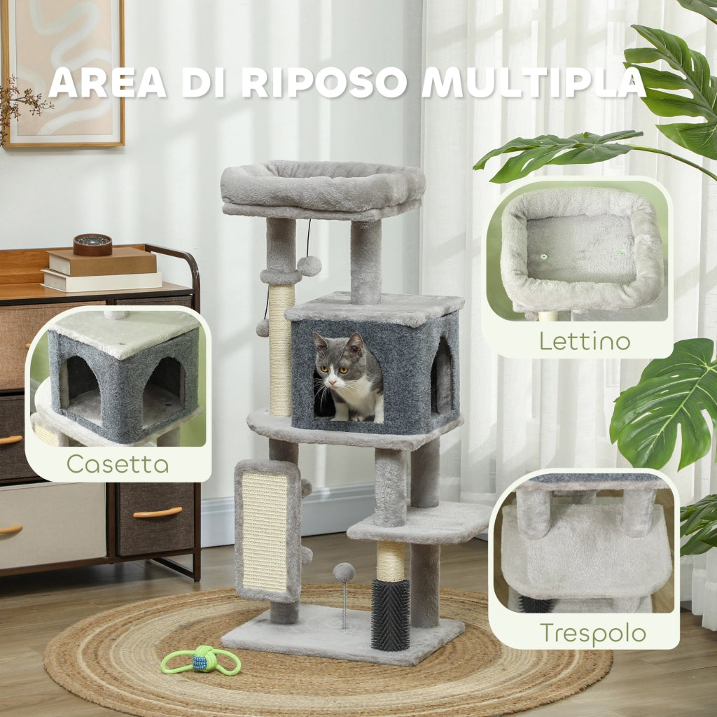 Albero per Gatti con Casetta e Tiragraffi ¨C Zephmum ¨C Grigio 104 cm