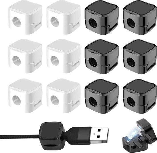 Organizzatore cavo magnetico con clip cavo regolabile per scrivania - 12 pezzi, organizzatore cavo autoadesivo per comodino, organizzatore cavo per cavi di carica e cavi audio (nero-bianco)