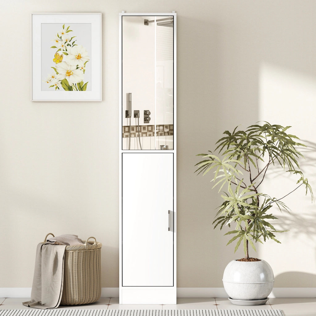Mobile colonna bagno con specchio 6 livelli 2 ante ripiani regolabili ¨C zephmum ¨C 32x28x162cm bianco