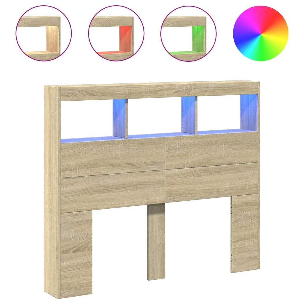 Testiera | Testata con Contenitore a LED Rovere Sonoma 120x17x102 cm