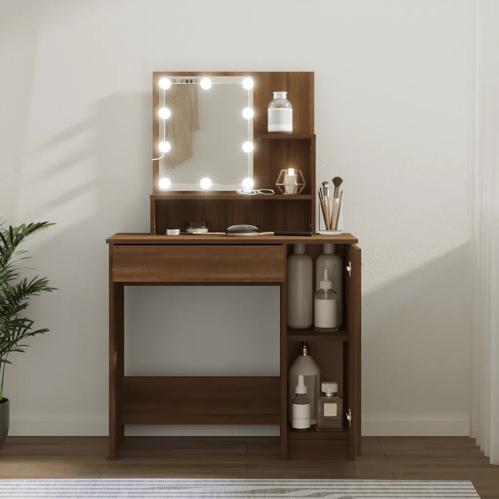 Toeletta | Tavolo da Trucco con LED Rovere Marrone 86,5x35x136 cm