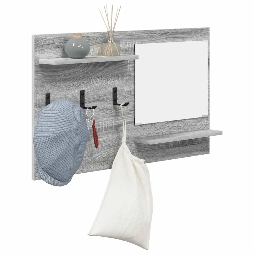 Appendiabiti a muro con specchio-Attaccapanni con specchio Grigio Sonoma 90 x 10 x 50 cm