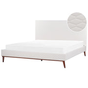 Letto imbottito in velluto bianco sporco 180 x 200 con struttura imbottita a nido d'ape trapuntato stile classico