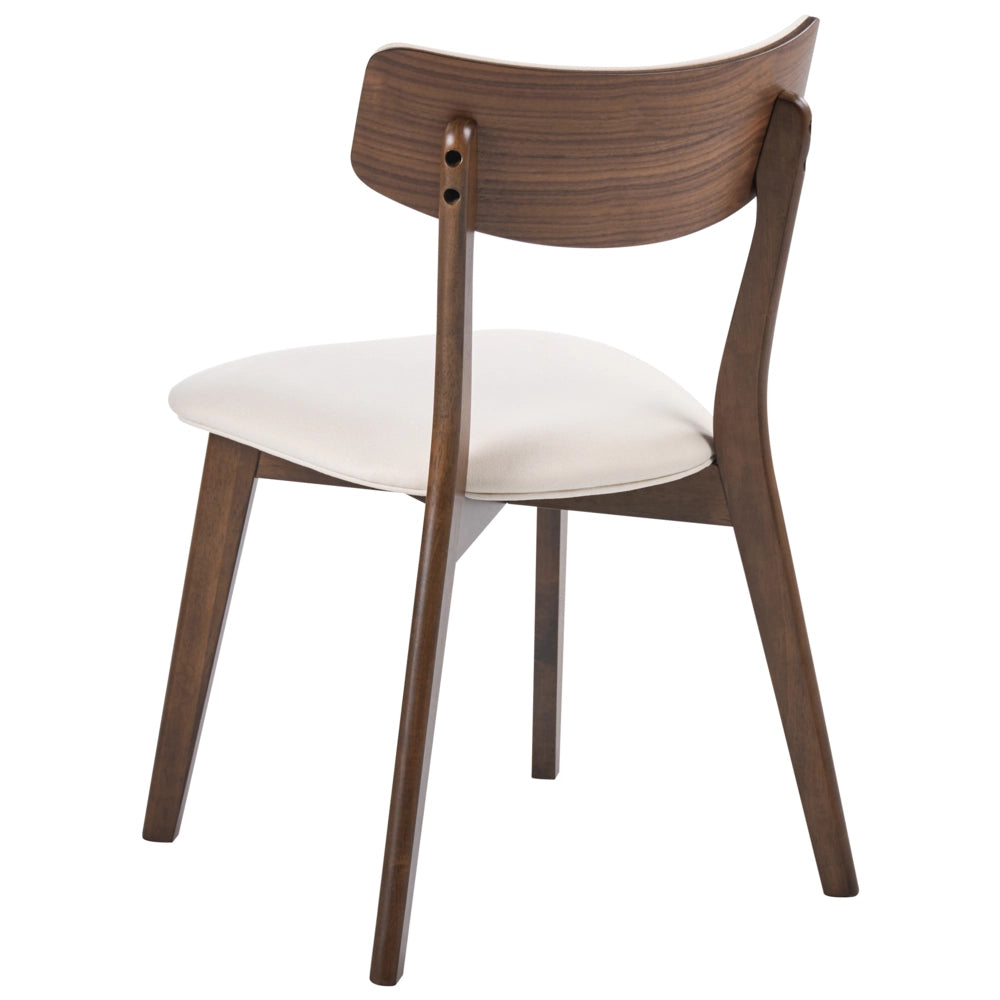 Set di 2 sedie da pranzo in tessuto beige e struttura in legno massiccio marrone retrò senza braccioli con seduta
