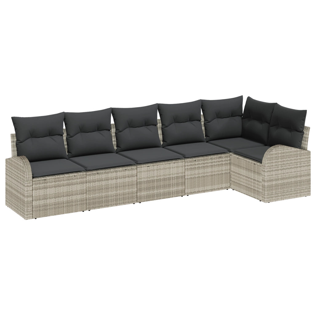 Set Divano da Giardino 6 Pezzi con Cuscini Grigio Chiaro Polyrattan